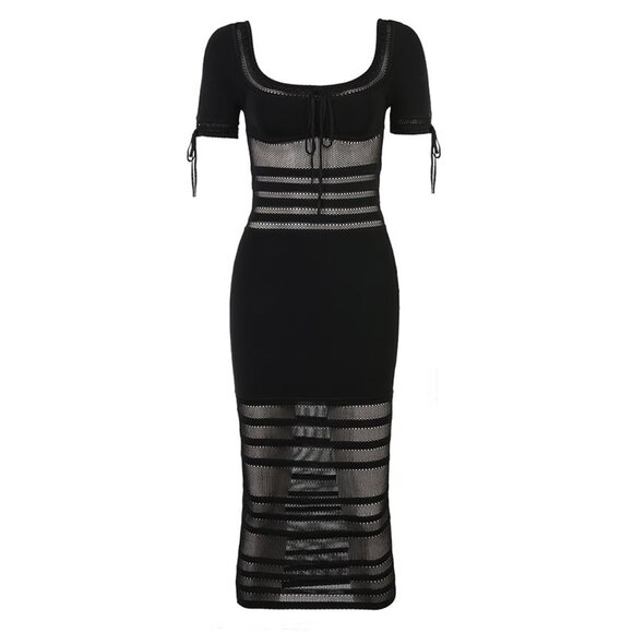 NEW HOUSE OF CB LILLA Add To Wishlist BLACK OPENWORK BLACK KNIT MIDI DRESS SIZE - Picture 4 of 13